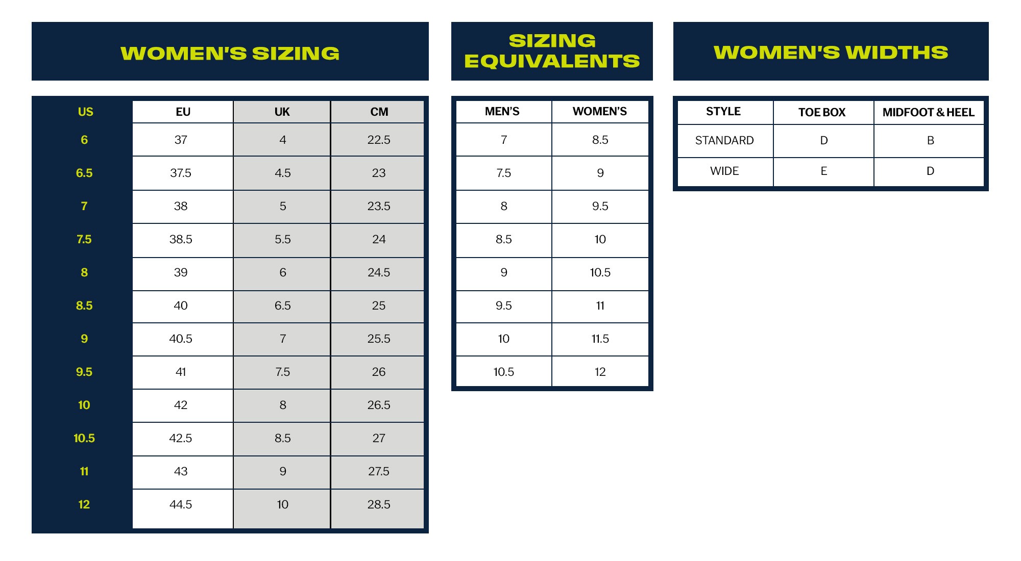 size chart for women footwear