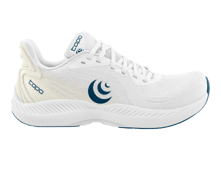 Side view of the white and blue FliLyte 6 running shoe.