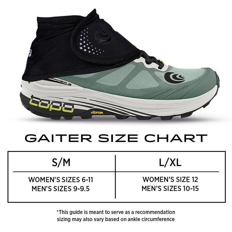 Topo Athletic Gaiter Size Chart