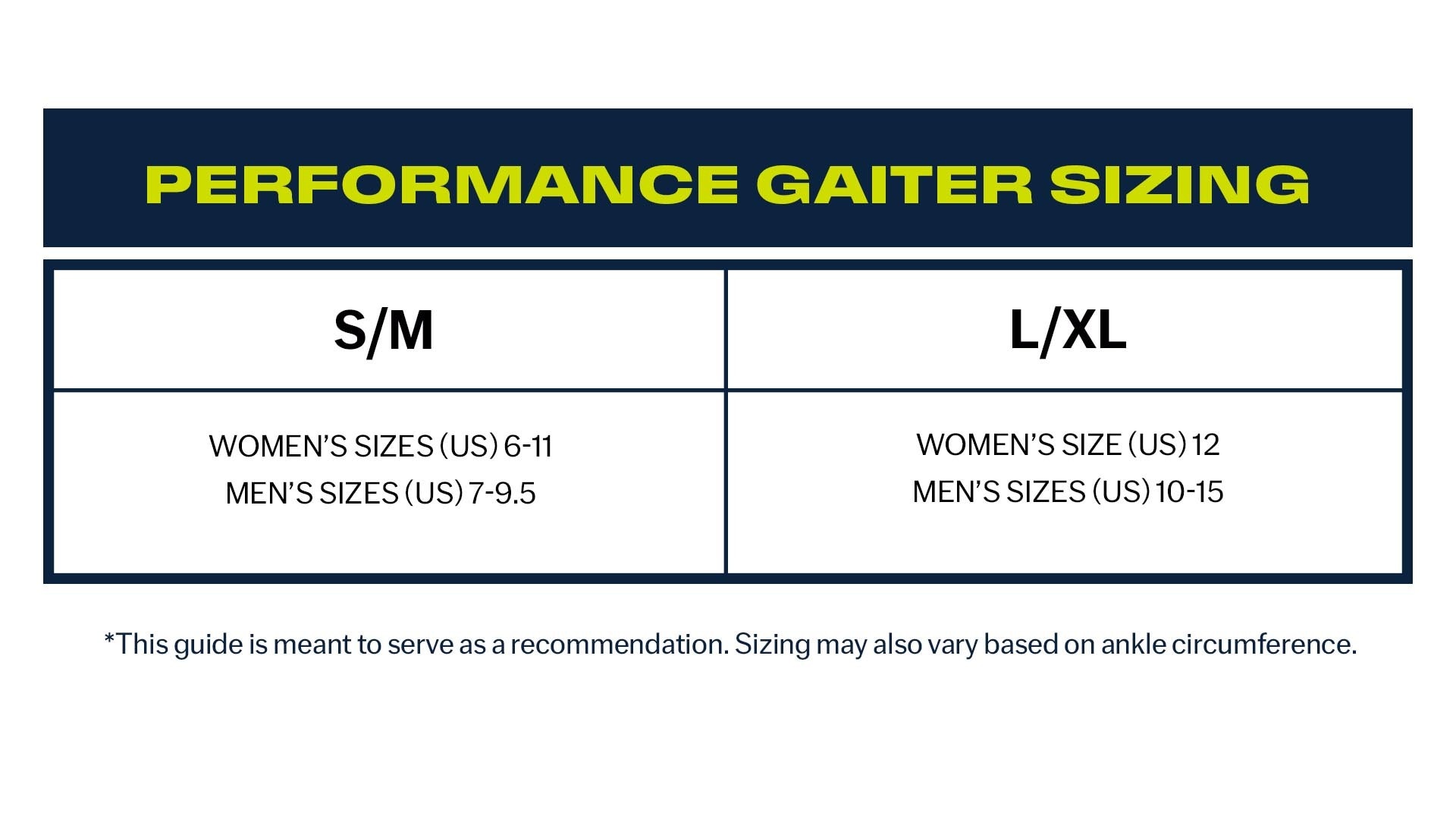 Topo Athletic Gaiter Size Chart