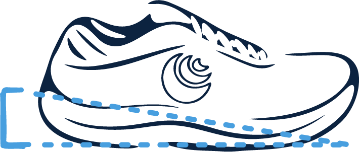 Icon of a shoe with a triangle indicating a low heel-to-toe drop