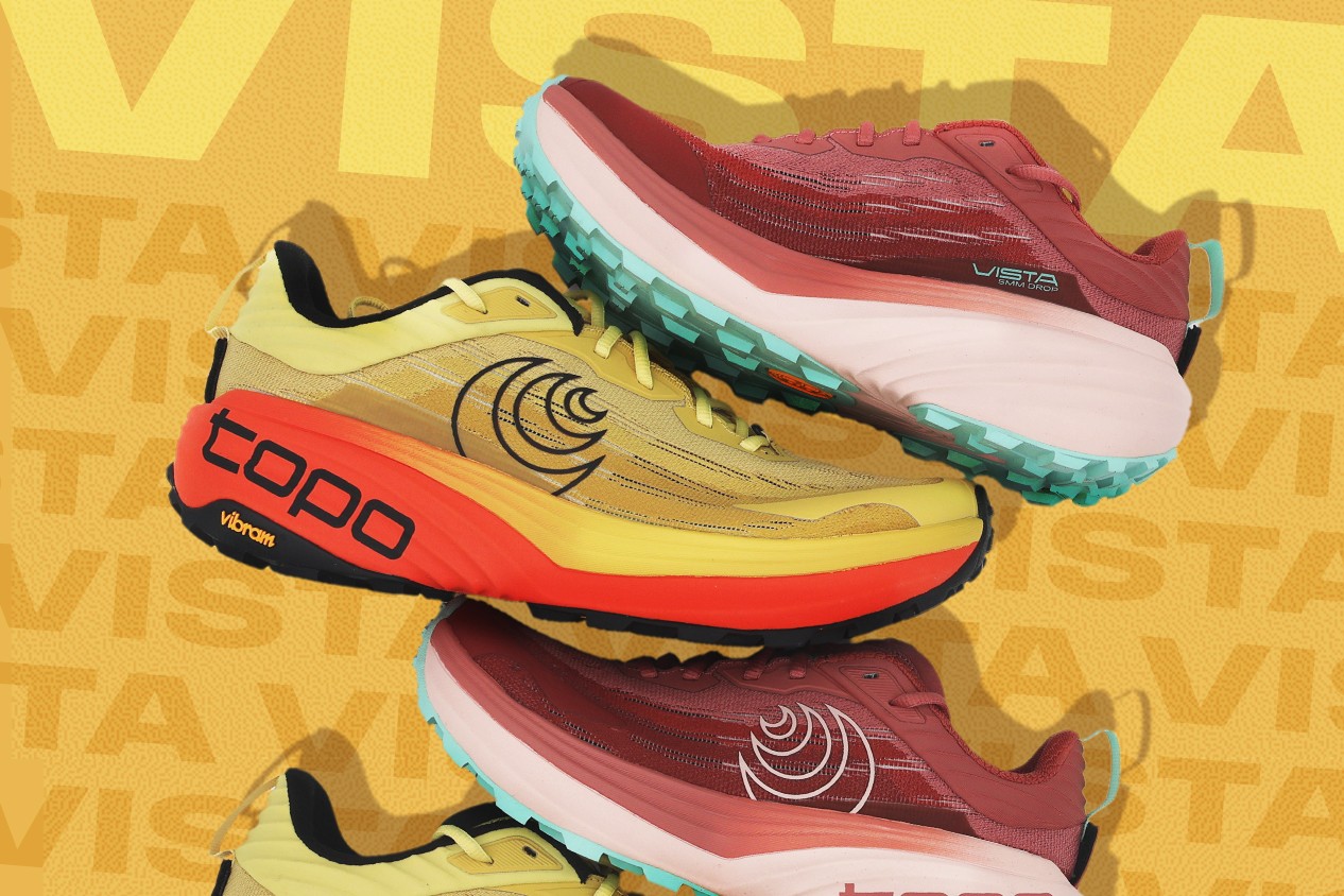 Vista running shoes on a yellow background